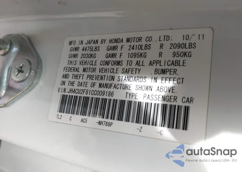 2012 Acura Tsx 2.4 z USA, uszkodzony, nr VIN JH4CU2F81CC009186